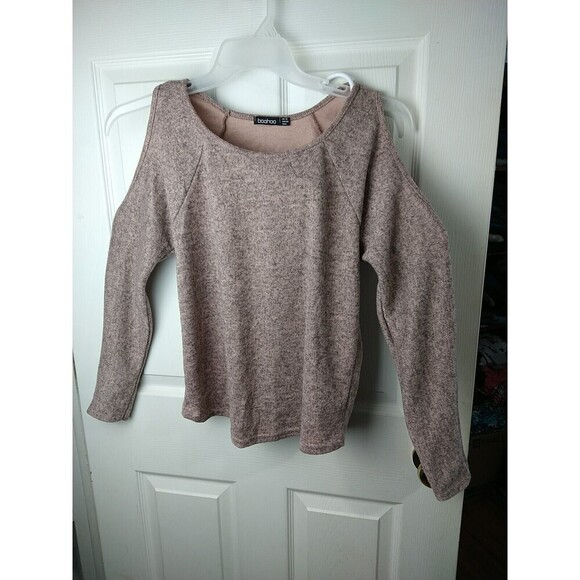 $ Boohoo Pink Heather Coldshoulder Pullover Top. Size 8 - Picture 1 of 9